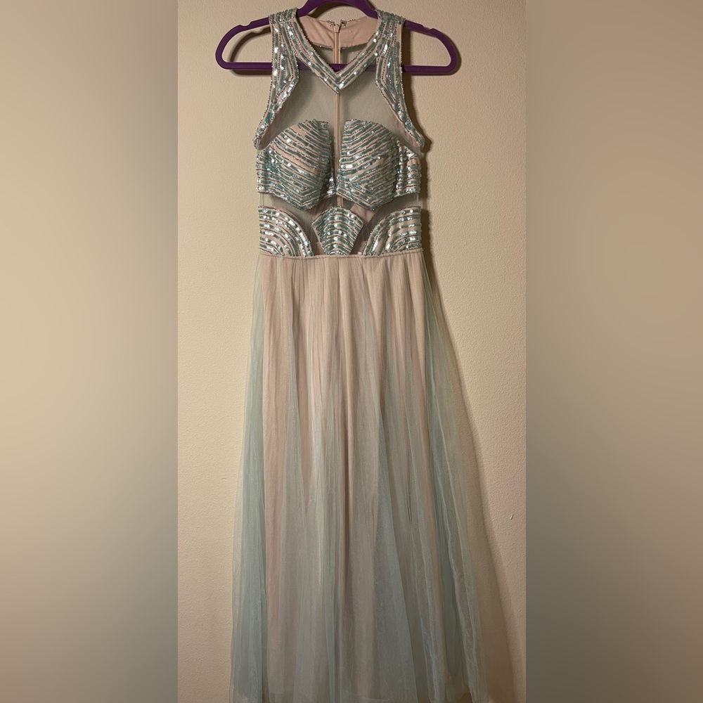 New Mignon Evening dress Sequined Tulle Aqua Blue $499 - Picture 1 of 12